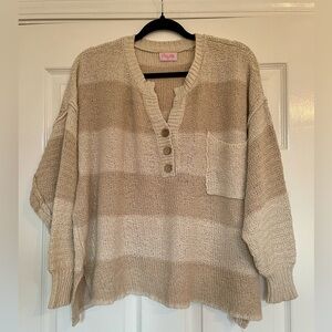 Pink Lily Beige Striped V-Neck Sweater